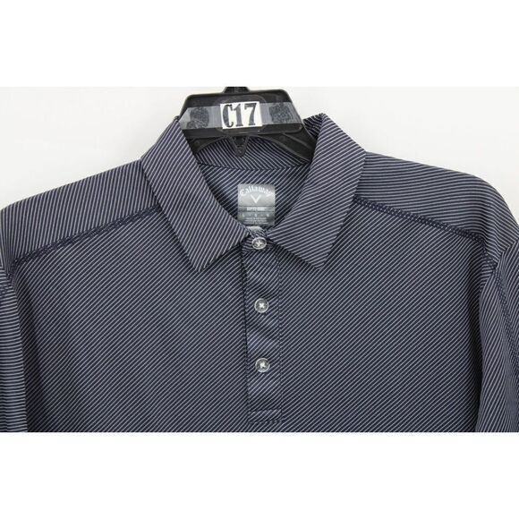 CALLAWAY STEVES SIZE LARGE OPTI DRI POLO DIAGONAL STRIPE NAVY SHORT SLEEVE SHIRT - Picture 2 of 6